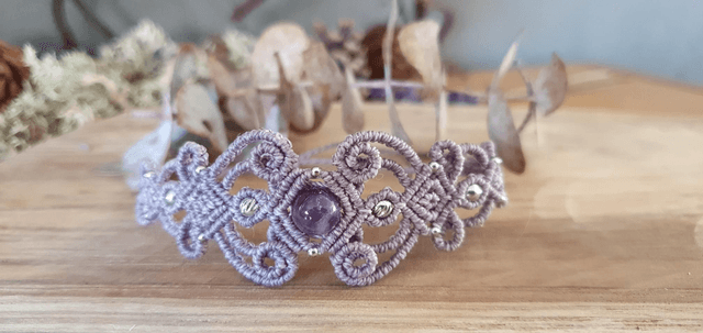 Bracelet micro macramé mauve cendré 