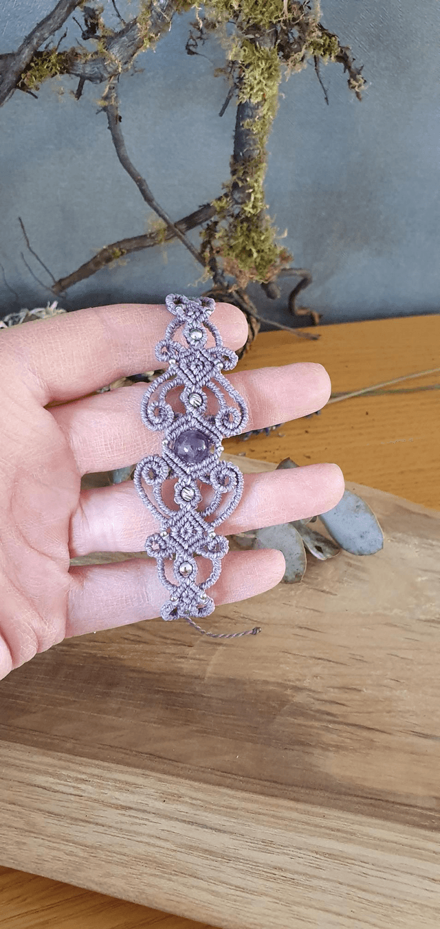Bracelet micro macramé mauve cendré 