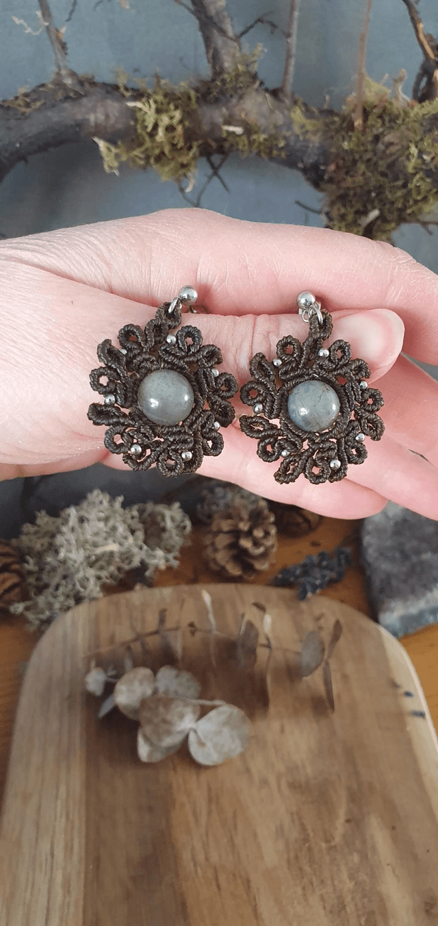 Boucles d'oreilles fleurs labradorite 