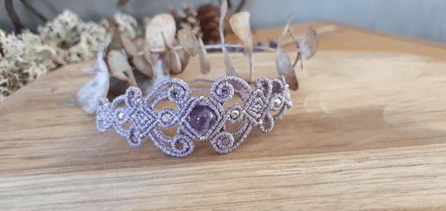 Bracelet micro macramé mauve cendré 