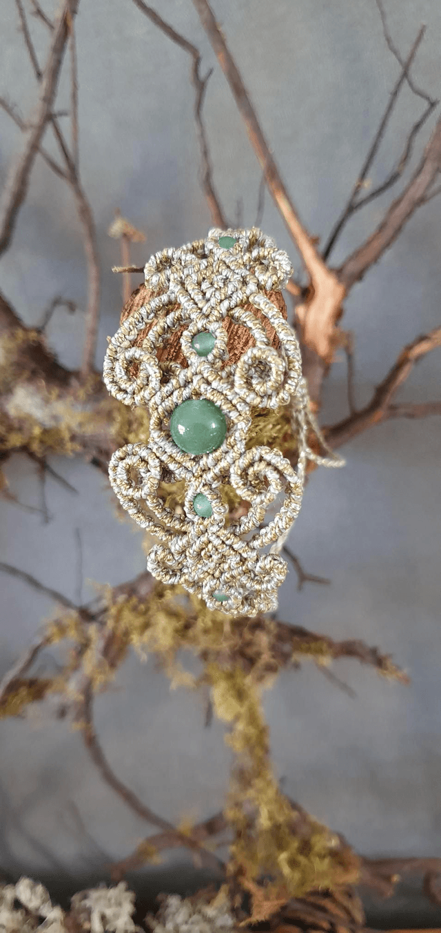Bracelet micro macramé doré/argenté aventurine 