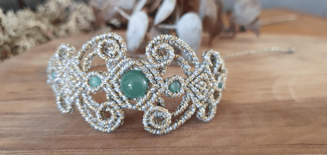 Bracelet micro macramé doré/argenté aventurine 