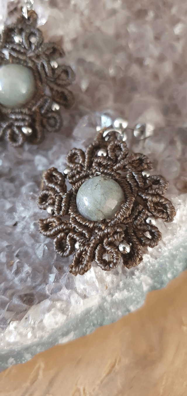 Boucles d'oreilles fleurs labradorite 