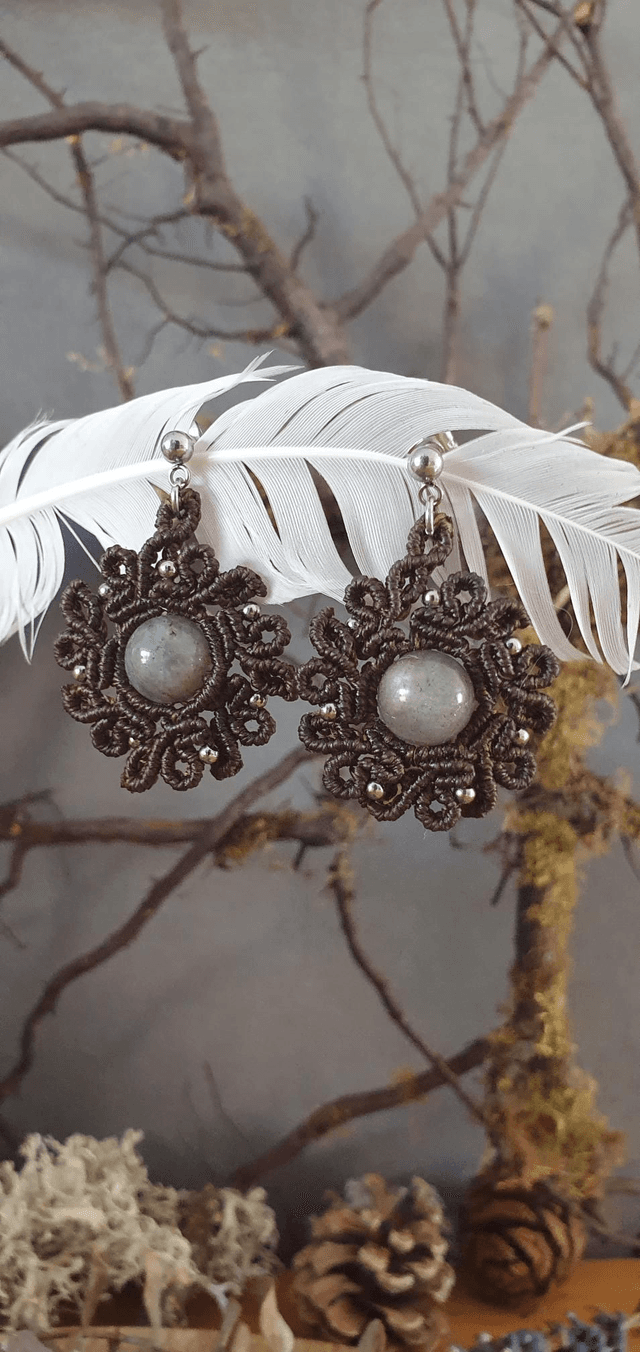Boucles d&#039;oreilles fleurs labradorite 